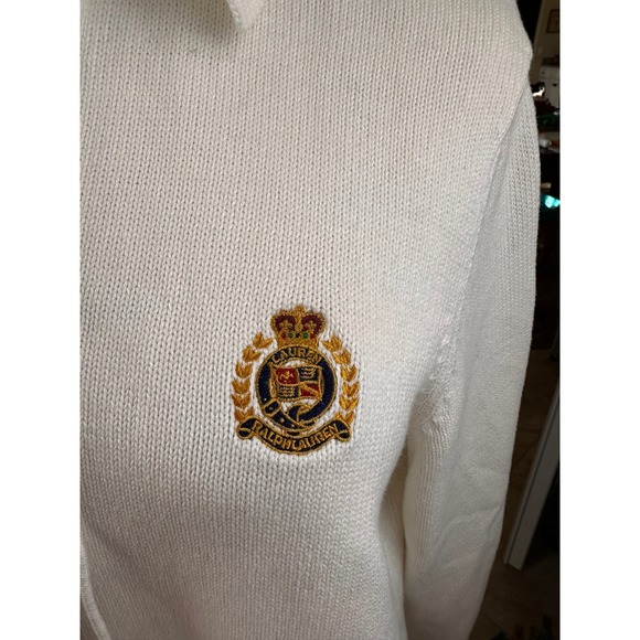 Lauren Ralph Lauren VTGE White Crest Logo Lace Up Collar Knit Sweater SZ Medium - Picture 4 of 11